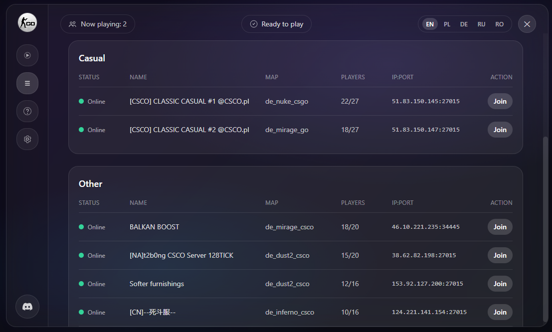 Launcher - Servers list